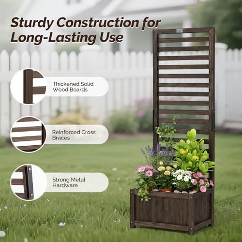 VINGLI Wooden Planter with Trellis, 51" Height Elevated Garden Beds Outdoor, FreeStanding Planter Box with Drainage Holes for Flower, Vegetable, Fruit, Herb in Garden, Patio, Balcony, 1PCS - Image 4