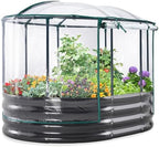 KING BIRD Raised Garden Bed with Cover Galvanized Oval Planter Garden Box Outdoor for Gardening, Vegetables, Flowers 47.2x35.4x11.8 in, Clear by KINGBIRD