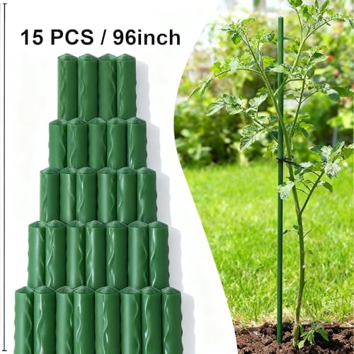 Xiny Tool Garden Stakes, 15 Pack 8 FT Steel Plant Garden Tomato Stakes with Plastic Coat for Climbing Plants (96 Inch) - Image 2