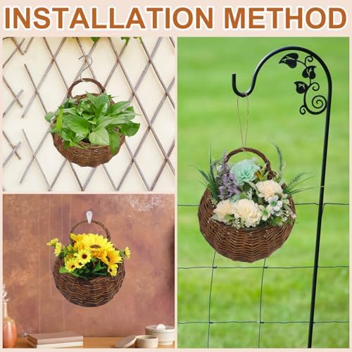 2pcs Handmade Wicker Hanging Flower Basket Set with Liners for Plants - Image 7