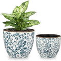 Vintage Flower Pot Blue and White Plant Pot Large Ceramic Planters for Indoor Plants Pots with Drainage Shabby Chic Planter Pots for Succulents Cactus Herb Snake Plants Outdoor Garden, 7.6/5.5 Inch by GnFlus
