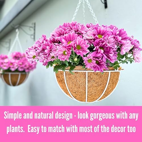 LaLaGreen Large Hanging Baskets (14 in, 4 Pack) White Metal Coco Liner Pots - Image 3