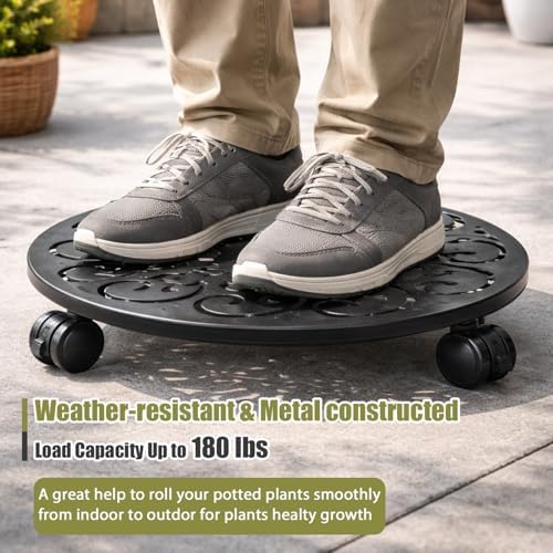 2-Pack 12 Inch Metal Plant Caddy with Wheels Large Heavy-duty Rolling Plant Stands Wheeled Planter Dolly Flower Pot Mover Rollers Rust-proof Garden Coasters Trolley for Indoor Outdoor Use - Image 5