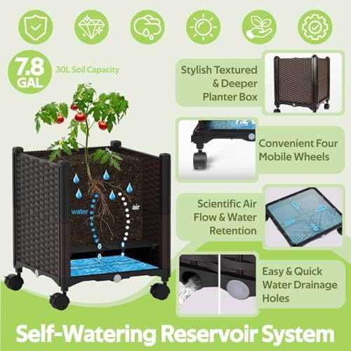 Raised Garden Bed Planter Box with Tomato Cage - Self-Watering Tomato Planters with Trellis for Climbing Plants Outdoor - Vertical Gardening Tomatoes Pot with Trellis Wheels for Vegetable Vine - Image 4