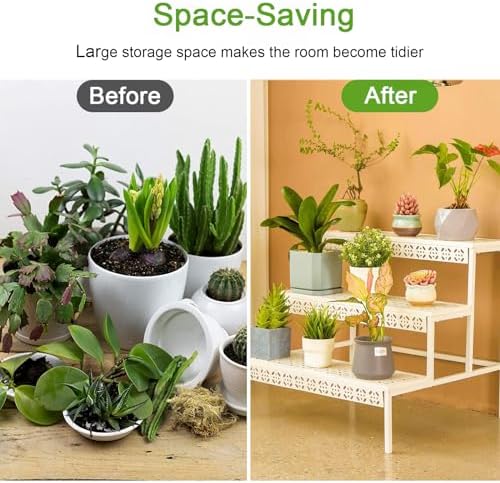 aboxoo 3-Tier Rectangular Metal Plant Stand, Ladder Flower Pot Rack - Image 4