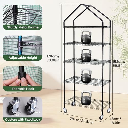 DazSpirit 4-Tier Mini Indoor Greenhouse with Grow Light, 70 x 23 x 19 in - Image 2