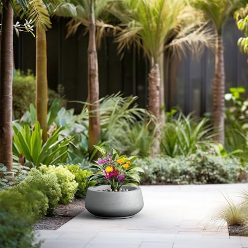 Kante Accent Round Shallow Pale Gray Concrete Planter 16.9" Dia, Outdoor - Image 5