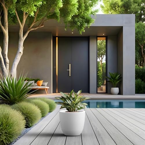 Kante White Concrete Planter 10" Dia All-Weather Round Small Pot - Image 3