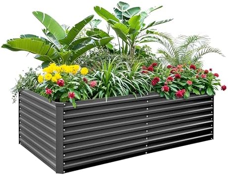 Raised Garden Bed 6x3x2ft, Galvanized Raised Garden Beds Outdoor for Vegetables Flowers Herbs, Steel Large Deep Planter Box, Tall Raised Garden Bed with 3ftx30ft Weed Barrier Fabric and Glove, Black by BUTUNITA