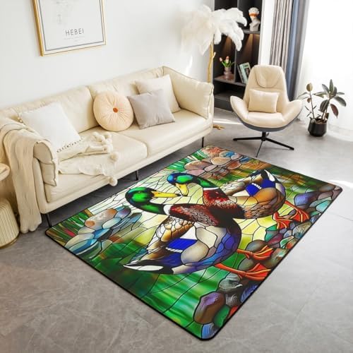 Erosebridal Stained Glass Stone Area Rug 6'6" x 4'11" Mallard Duck River Living Room Rugs Colorful Wild Animal Plant Decorative Carpet Moss Abstract Geometric Indoor Floor Mat by Erosebridal
