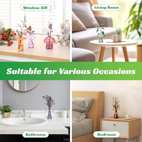 Mushroom Glass Propagation Terrarium Vases for Plants Set Colored of 10 - Image 6