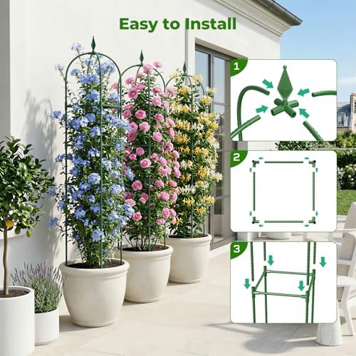 2 Pack Garden Obelisk Trellis for Climbing Plants, 6 FT Metal Rustproof Plant Support Rose Trellis, Tower Potted Cages for Flowers Fruits Vegetable Vines Indoor & Outdoor, Green(4 Tiers) - Image 4
