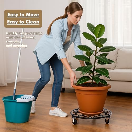 6 Pack Plant Caddy with Wheels 16 Inch Rolling Plant Stand for Large Plants Heavy Duty Plant Rollers Metal Plant Dolly Rustproof Planter Stand Wrought Iron Plant Stands Flower Cart Indoor Outdoor - Image 6