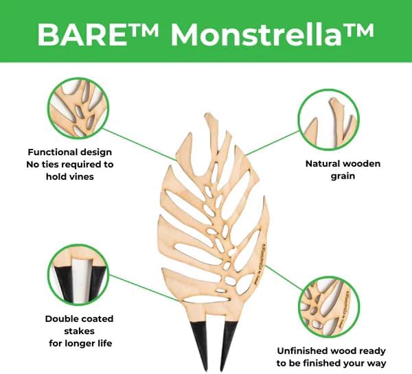 Treleaf Bare™ Bundle – Monstrella + Palmella - Set of 2 Wooden Plant Trellises for Indoor Climbing Houseplants – 12” Tall Customizable Leaf-Shaped Plant Supports - Image 7