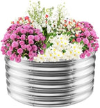 TBMLC 17" Tall,32" Diameter Elevated Round Metal Raised Garden Bed Silver by TBMLC