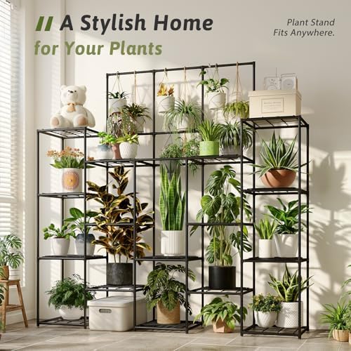 GENTINGBRO Metal Plant Stand Outdoor 63" Tall Plant Shelf for Plants 14-Tier Large Plant Sheves for Indoor Plants Living Room Heavy Duty Rack Garden Balcony Patio Hanging Planter - Image 4