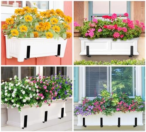 Y&M Adjustable Planter Brackets (6 to 12.5 in), Heavy Duty Iron Window Box Mounting Hooks for Balcony, Fences, Patio, Garden - Black - Image 4