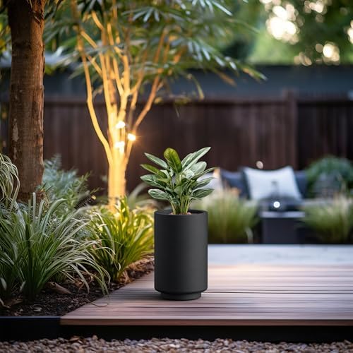 Kante Small Round Tapered Black Concrete Planter 15.7" Tall, Outdoor - Image 4