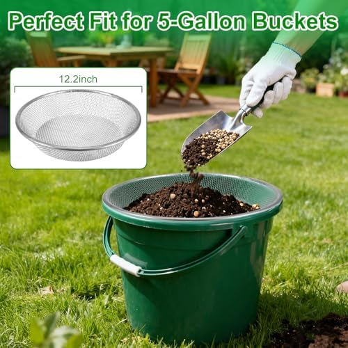 3PACK Soil Sifter for Gardening - Rock Sand Dirt Compost Sifter Fits 5-Gallon Buckets 1/4 Inch, 1/8 Inch, 3/8 Inch Mesh Sieve for Gravel, Dirt, Sawdust with Repotting Mat - Image 2