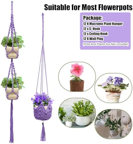 Hoteam 12 Pcs Macrame Plant Hangers Macrame Hanging Planters for Indoor Plants Handmade Boho Hanging Baskets Flower Pots Holder for Outdoor Home Wall Decor - Image 4