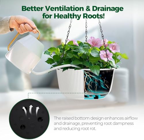 T4U Hanging Planters for Indoor Outdoor, 12 Inch Self Watering Pots, 2 Pack - Image 4