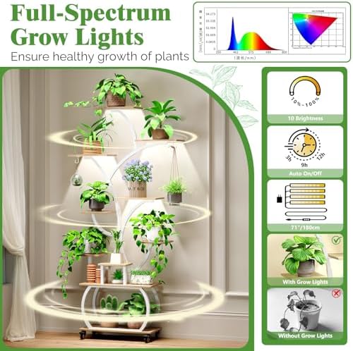 VINGLI 61" Plant Stand Indoor with Growing Lights, White and Oak - Image 3