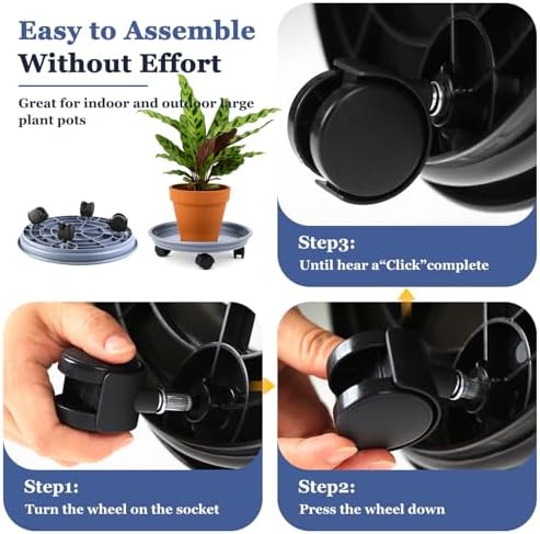 Circloophs 5 Packs Plastic Plant Caddy with Wheels 12 Inches Heavy-duty Rolling Plant Stands with Casters Plant Roller Base for Moving Heavy Plant Pots Indoor and Outdoor Plant Mover Saucers, Grey - Image 6