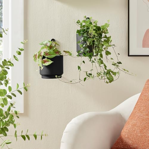 2 Pcs Wall Mounted Hanging Planter Vase for Indoor and Outdoor Plants Modern Metal Wall and Ceiling Planter Minimalist Flower Pot (Black, 5.91 inch) - Image 3