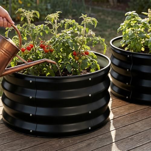 COMHOMA 3 Pack Round Raised Garden Bed 2x2x1ft,Galvanized Metal Planter Box Kit for Outdoor Gardening,Vegetable Flower Herb Growing Beds with Gloves Tools,Black - Image 4