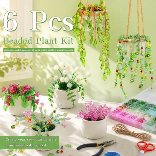 kdafio 6 Pcs Beaded Plant Kit, Bead Plant Kit with Green Beads Pots Tools - Image 6