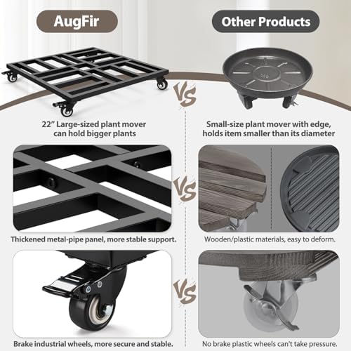 22" Plant Caddy with Wheels, Heavy Duty Metal Rolling Plant Stand, 600 lbs Square Plant Dolly with Lockable Industrial Caster Wheels for Large Planter Pots, Heavy Objects Wheeled Mobile Roller, 2 Pack - Image 6