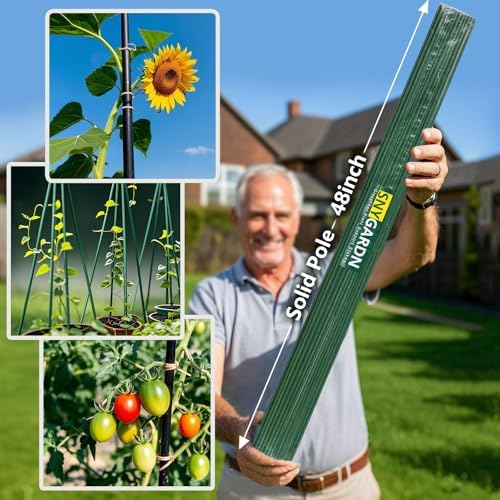 Garden Stakes 48 inch 20 Pack 0.27" Dia Solid Glassfiber Plant Support Rod Tomato Trellis Stakes (Green) - Image 4