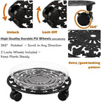 4 Pack Plant Caddy with Wheels, PlanterHoma 11 Inch Metal Plant Stand with Wheel Heavy Duty Wrought Iron Planter Dolly Rolling Stand Plant Roller with Caster for Indoor and Outdoor with 4 Pack Saucers - Image 5