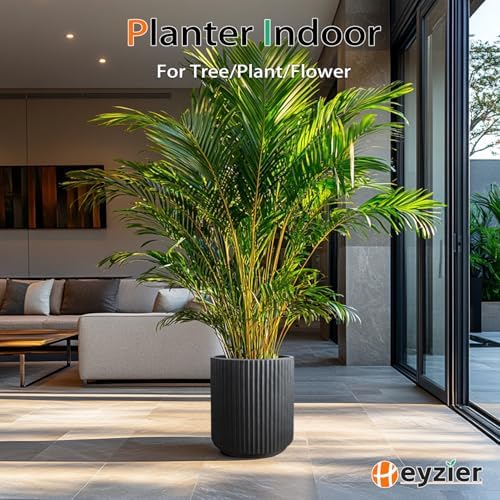 Heyzier Round Concrete Planter Outdoor Indoor, Large Cement Plant Pots for Flowers (Vertical Black, 12 inch) - Image 3