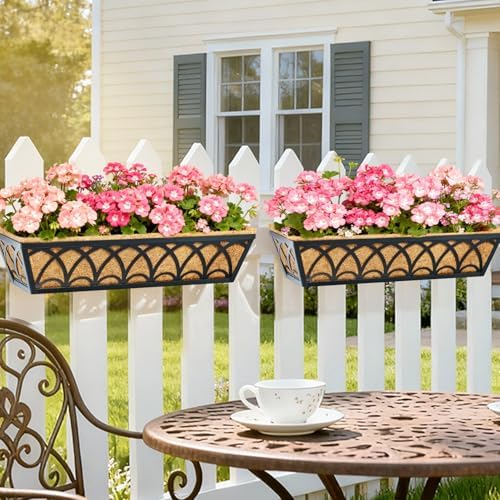 24 Inch Railing Planter Box Window Boxes Planters - 2 Pack Deck Railing Planter Boxes with Adjustable Brackets Coco Liners Balcony Planters Railing Hanging for Window Flower Boxes Outdoor Garden Decor - Image 4