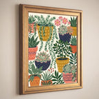 Framed Canvas Wall Art Bohemian Gouache Succulents in Pots Mustard Navy and Coral Canvas Print Poster Gold Frame Wall Decor for Living Room Office Botanical Art, Boho Decor - Inch 16x20 - Image 5