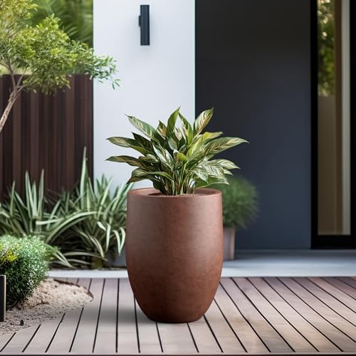 Kante Large Round Bullet Rusty Concrete Planter 21.7" Tall, Outdoor - Image 4
