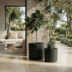 16" Round Concrete Outdoor Planter Pots Set of 2, Rustic Large Planter Pots with Drainage Holes for Home Front Porch Garden Patio, 13" x 13" & 16" x 16", Black - Image 2
