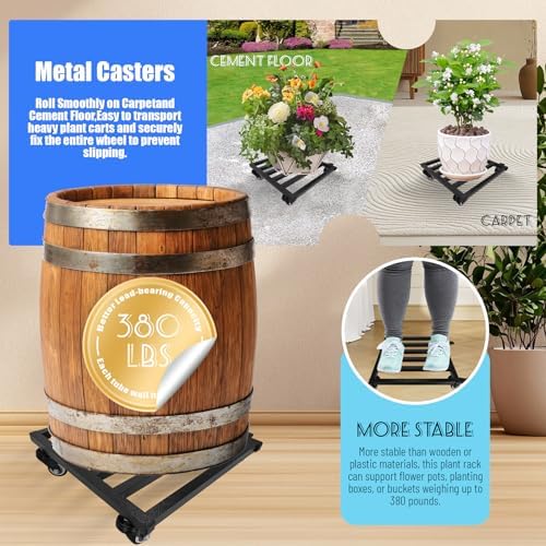2PCS 12 Inch Plant Caddy with Wheels Lockable Heavy Duty Trolley Large Metal Square Plant Dolly Plant Roller Base Potted Stand Suitable for Indoor Outdoor Plant Pots Black - Image 5
