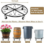 4 Pack Plant Caddy with Wheels 16 Inch Rolling Plant Stand for Large Plants Heavy Duty Plant Rollers Metal Plant Dolly Rustproof Planter Stand Wrought Iron Plant Stands Flower Cart Indoor Outdoor - Image 3