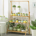 LIGUOYI 3-Tier Ladder Plant Stand Hanging Garden Display Shelf, Bamboo Plant Pot Holder H 56'' Folding Potted Plants Display Ladder Shelf Sturdy Durable for Home Storing Plants Flowers by LIGUOYI