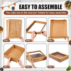 Sinload 10 Pcs 19x14x4 Inch Half Sheet Cake Boxes 5pcs Large Rectangle Bakery Boxes with 5pcs Cake Boards for Pastry Baking, Cupcakes, Donuts, Cookies, Pie Treat Packaging (Brown) - Image 3