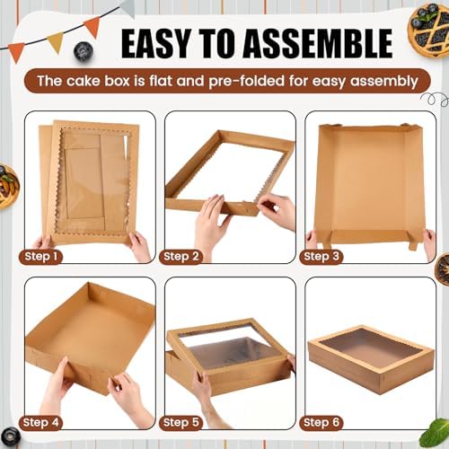Sinload 10 Pcs 19x14x4 Inch Half Sheet Cake Boxes 5pcs Large Rectangle Bakery Boxes with 5pcs Cake Boards for Pastry Baking, Cupcakes, Donuts, Cookies, Pie Treat Packaging (Brown) - Image 3