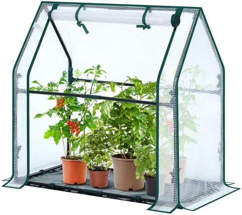 Mini Greenhouse for Indoor Outdoor: Ohuhu Tabletop Portable Green House with Waterproof Pad for Small Plants Nursery Germination, 36"x18"x33" Heavy-Duty PE Cover White by Ohuhu