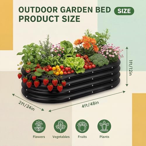 Land Guard Galvanized Raised Garden Bed Kit, Galvanized Planter Raised Garden Boxes Outdoor, Oval Large Metal Raised Garden Beds for Vegetables(Grey)4×2×1ft(1pcs) - Image 2