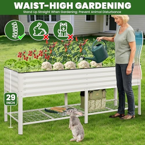 G GOOD GAIN Elevated Raised Garden Bed Kit with Legs, Rack, 2x6ft, White - Image 2