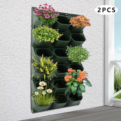 Vertical Wall Planter, 36pots Wall-Mounted Flower Pot Holder, Vertical Pocket Garden Wall Planter Outdoor Hanging Flower Pot, Stackable Grow Bags for Flowers Vegetables Fruits (Dark Green) - Image 4