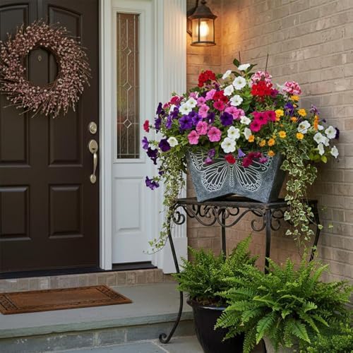GreenShip 16 Inch Large Resin Flower Pots, Resin Planter Pot with Drainage Hole, Vintage Butterfly Embossed Decorative Garden Pot, Weather-Resistant for Porch, Patio, Indoor Use, Dark Grey - Image 2