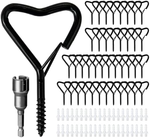 Ticway40 Pack Heart Shaped Ceiling Hooks with Safety Buckle Black by Ticway