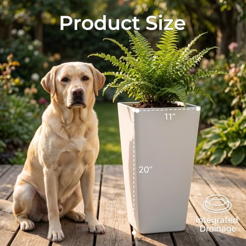 KOL Planters for Outdoor Plants, 20 Inch Tall White Flower Pots 2 Pack, Large Plastic Plant Pots with Drainage Hole and Dual-Purpose Tray, Decorative Indoor Planter for Front Porch Patio Garden - Image 4